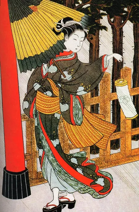 Framed Print : Girl on Her Way to the Shinto Shrine on a Stormy Night, 18th century Framed Print : Girl on Her Way to the Shinto Shrine on a Stormy Night, 18th century