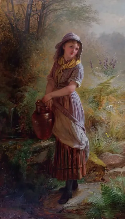 Framed Print : Girl at Well, c1886. Creator: Jane Maria Bowkett Framed Print : Girl at Well, c1886. Creator: Jane Maria Bowkett