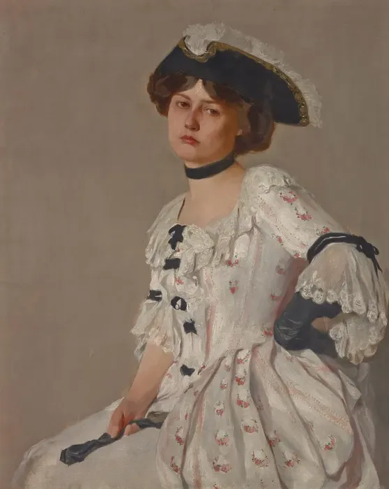 Framed Print : Girl in White with Hat, late 19th-early 20th century. Creator: Samuel Isham Framed Print : Girl in White with Hat, late 19th-early 20th century. Creator: Samuel Isham