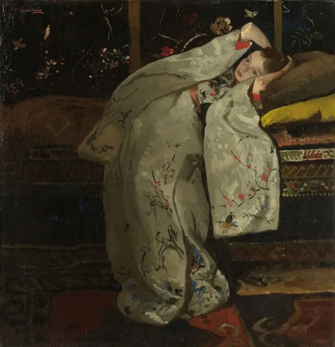 Framed Print : Girl in a White Kimono, 1894. Artist: Breitner, George Hendrik (1857-1923) Framed Print : Girl in a White Kimono, 1894. Artist: Breitner, George Hendrik (1857-1923)