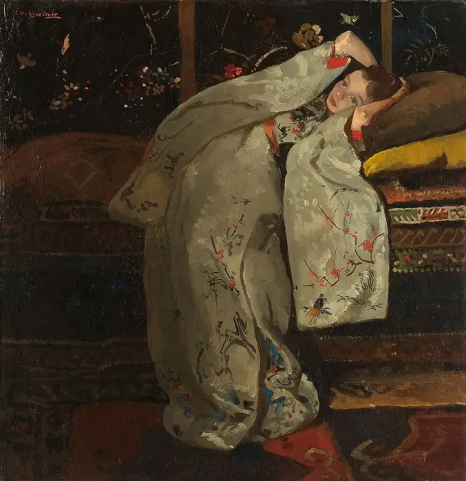 Framed Print : Girl in a White Kimono, 1894. Creator: George Hendrik Breitner Framed Print : Girl in a White Kimono, 1894. Creator: George Hendrik Breitner