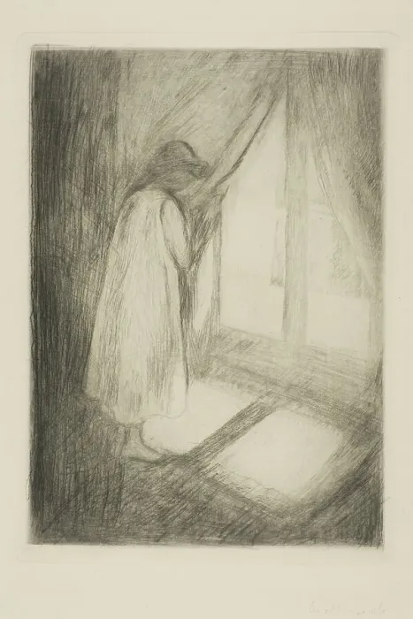 Framed Print : The Girl at the Window, 1894. Creator: Edvard Munch Framed Print : The Girl at the Window, 1894. Creator: Edvard Munch