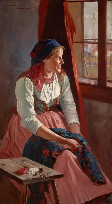 Framed Print : Girl at the Window, 1903. Creator: Wincenty Wodzinowski
