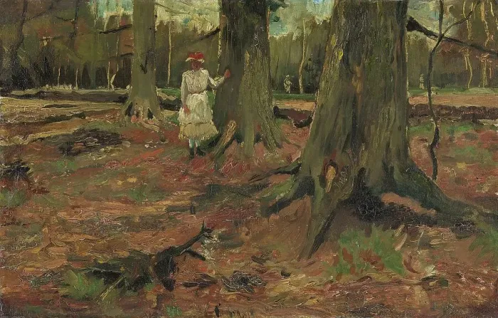 Framed Print : Girl in a wood, 1882. Creator: Gogh, Vincent, van (1853-1890) Framed Print : Girl in a wood, 1882. Creator: Gogh, Vincent, van (1853-1890)