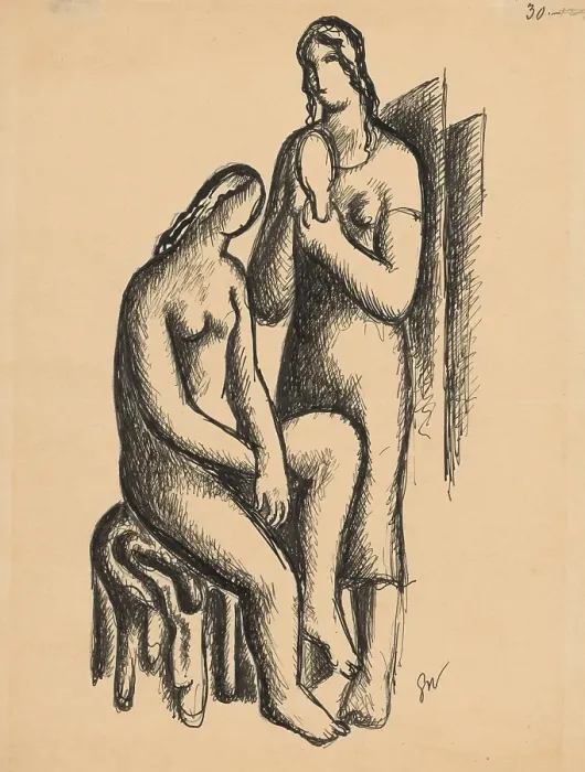 Framed Print : Two girlfriends, 1929. Creator: Mikulas Galanda Framed Print : Two girlfriends, 1929. Creator: Mikulas Galanda