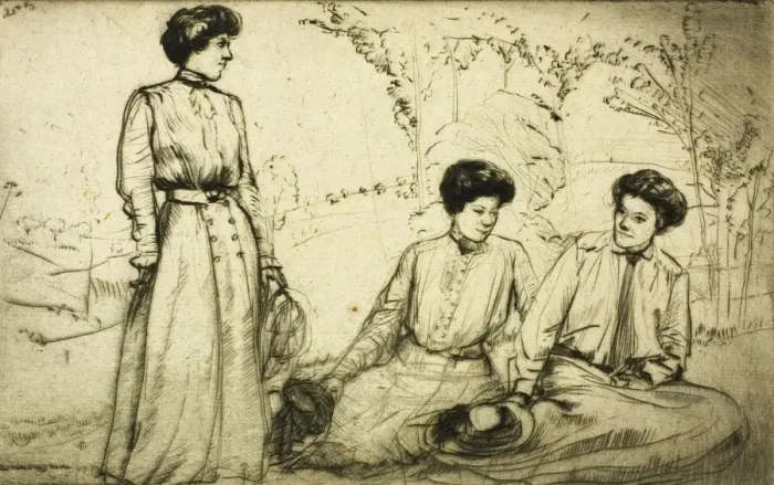Framed Print : Three Girls, 1909. Creator: Donald Shaw MacLaughlan Framed Print : Three Girls, 1909. Creator: Donald Shaw MacLaughlan