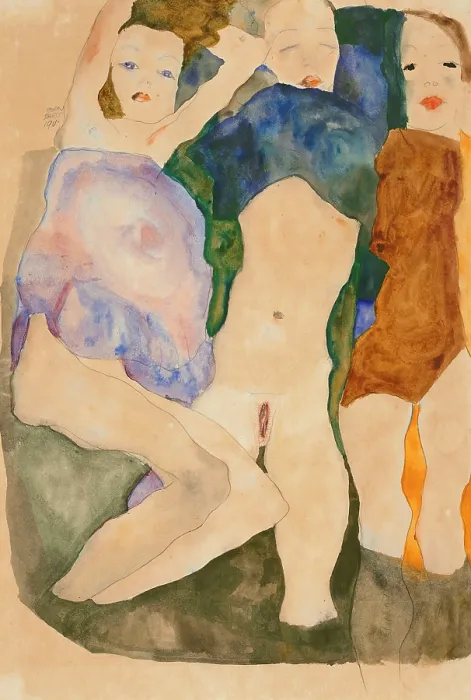 Framed Print : Three girls, 1911. Creator: Schiele, Egon (1890-1918) Framed Print : Three girls, 1911. Creator: Schiele, Egon (1890-1918)