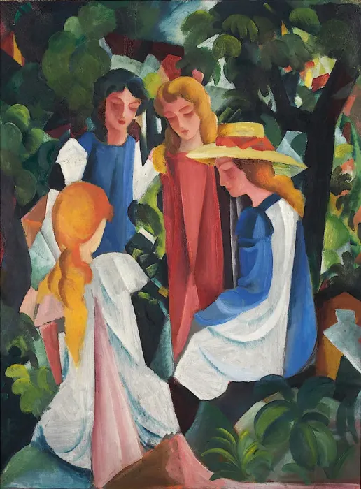 Framed Print : Four Girls, 1912-1913. Artist: Macke, August (1887-1914) Framed Print : Four Girls, 1912-1913. Artist: Macke, August (1887-1914)