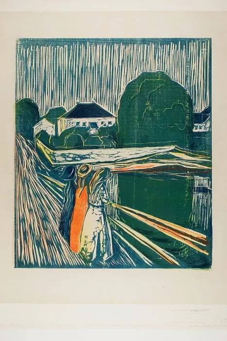 Framed Print : The Girls on the Bridge, 1918. Creator: Edvard Munch Framed Print : The Girls on the Bridge, 1918. Creator: Edvard Munch
