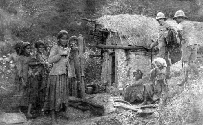 Framed Print : Girls and British soldiers, Chakrata hills, India, 1917 Framed Print : Girls and British soldiers, Chakrata hills, India, 1917