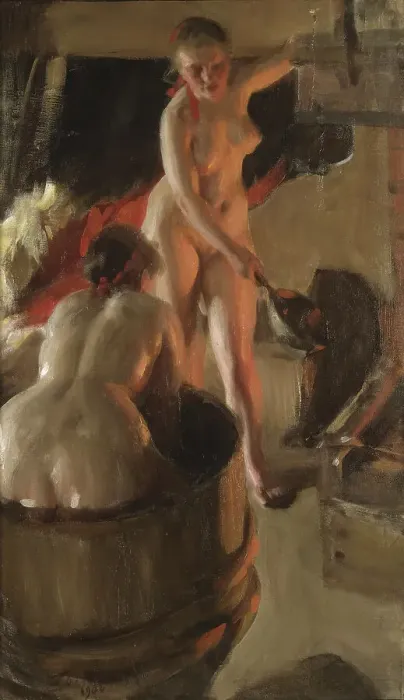 Framed Print : Girls from Dalarna Having a Bath, 1906. Creator: Anders Leonard Zorn Framed Print : Girls from Dalarna Having a Bath, 1906. Creator: Anders Leonard Zorn