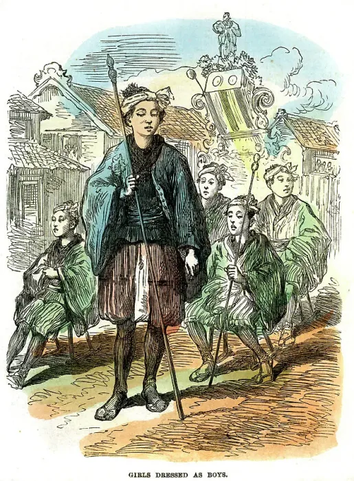 Framed Print : Girls dressed as boys, New Years festival procession at Yokohama, Japan, 1872 Framed Print : Girls dressed as boys, New Years festival procession at Yokohama, Japan, 1872