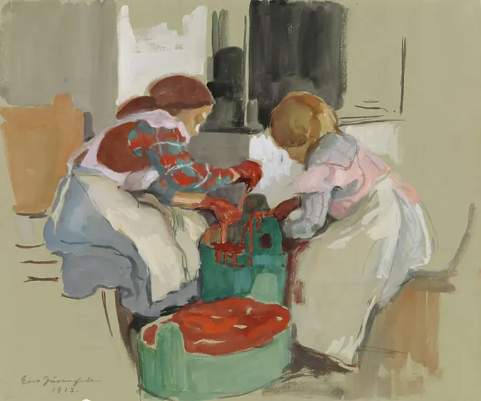 Framed Print : Two Girls Dyeing Fabric, 1913. Creator: Eero Jarnefelt Framed Print : Two Girls Dyeing Fabric, 1913. Creator: Eero Jarnefelt