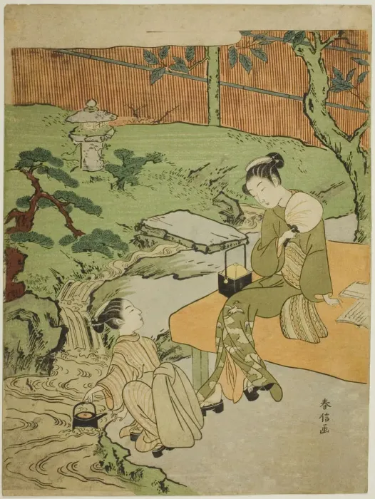 Framed Print : Two Girls Enjoying the Evening Cool in a Garden, c. 1765 / 70. Creator: Suzuki Harunobu Framed Print : Two Girls Enjoying the Evening Cool in a Garden, c. 1765 / 70. Creator: Suzuki Harunobu