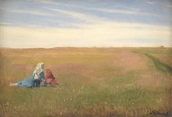 Two Girls in a Field. A Summer's Day, 1885-1889. Creator: Michael Peter Ancher