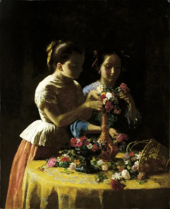 Framed Print : Girls and Flowers, 1855. Creator: George Cochran Lambdin Framed Print : Girls and Flowers, 1855. Creator: George Cochran Lambdin