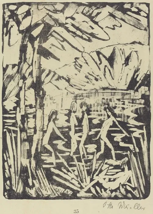 Framed Print : Five Girls at a Forest Pond (Funf Madchen am Waldteich), c. 1919. Creator: Otto Mueller Framed Print : Five Girls at a Forest Pond (Funf Madchen am Waldteich), c. 1919. Creator: Otto Mueller