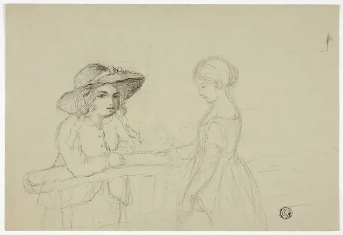 Framed Print : Two Girls at Gate, n. d. Creator: Elizabeth Murray Framed Print : Two Girls at Gate, n. d. Creator: Elizabeth Murray