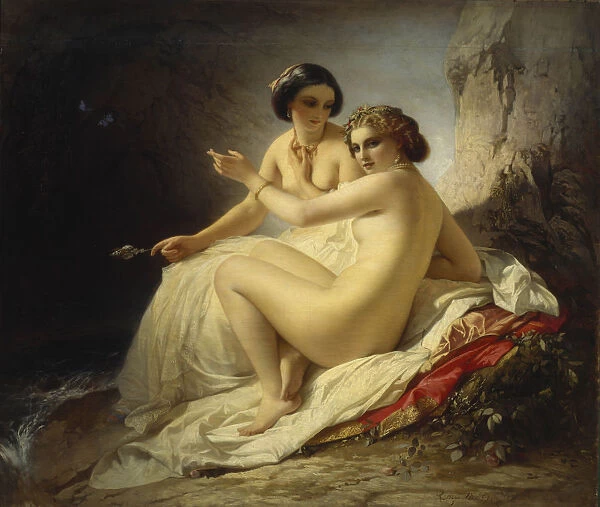 Two girls in a grotto, 1859. Artist: Neff, Timofei Andreyevich (1805-1876)
