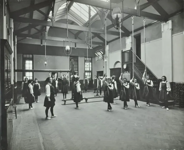 Framed Print : Girls in the gymnasium, Fulham County Secondary School, London, 1908 Framed Print : Girls in the gymnasium, Fulham County Secondary School, London, 1908