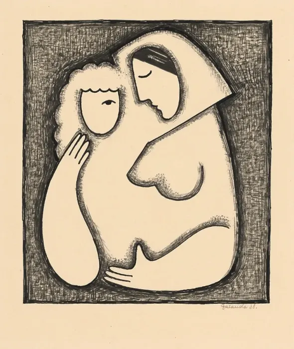 Framed Print : Girl's head, 1938. Creator: Mikulas Galanda. Girl's head, 1938. Creator: Mikulas Galanda