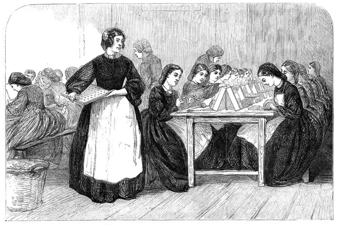 Framed Print : Girls making cartridges for Enfield rifles at the Royal Arsenal, Woolwich, 1862. Creator: Unknown Framed Print : Girls making cartridges for Enfield rifles at the Royal Arsenal, Woolwich, 1862. Creator: Unknown