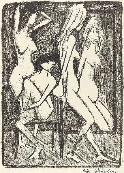 Three Girls in front of a Mirror (Drei Madchen vor dem Speigel), c. 1922. Creator: Otto Mueller