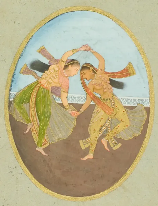Framed Print : Two Girls Performing Kathak, 18th century. Creator: Unknown Framed Print : Two Girls Performing Kathak, 18th century. Creator: Unknown