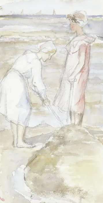 Framed Print : Two girls in pink and white on the beach, 1834-1911. Creator: Jozef Israels Framed Print : Two girls in pink and white on the beach, 1834-1911. Creator: Jozef Israels