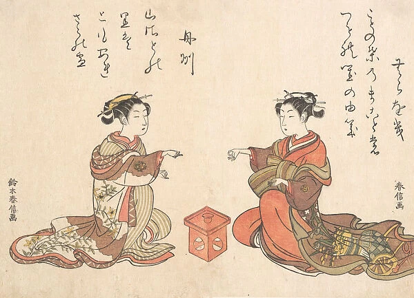 Two Girls Play the Finger Game of Kitsume Ken, 1725-1770. 1725-1770