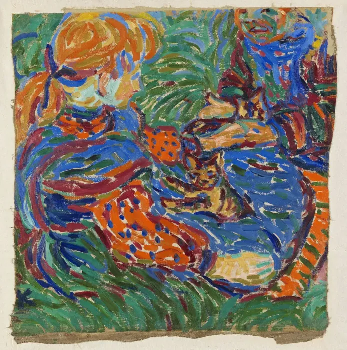 Framed Print : Two girls playing with cat, 1907 Framed Print : Two girls playing with cat, 1907