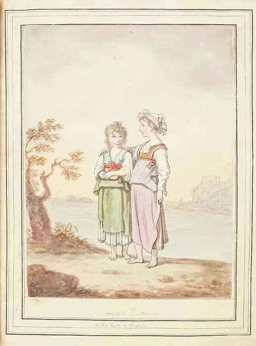 Framed Print : Two Girls of Procida-Island Near Naples, leaf from A Collection of Dresses by David Allan...1776 Framed Print : Two Girls of Procida-Island Near Naples, leaf from A Collection of Dresses by David Allan...1776