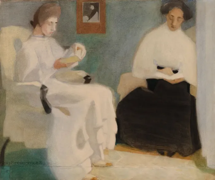 Framed Print : Girls Reading, 1907. Creator: Schjerfbeck, Helene (1862-1946) Framed Print : Girls Reading, 1907. Creator: Schjerfbeck, Helene (1862-1946)