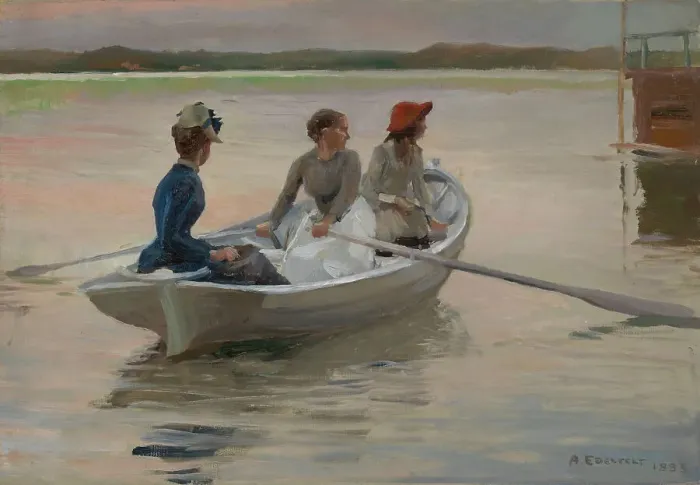 Framed Print : Girls in a Rowing Boat (Summer in the Archipelago), 1883. Creator: Albert Edelfelt Framed Print : Girls in a Rowing Boat (Summer in the Archipelago), 1883. Creator: Albert Edelfelt