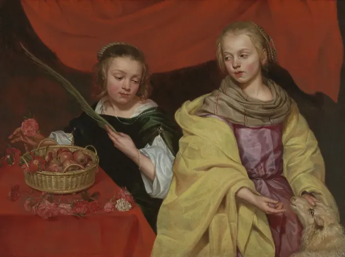 Framed Print : Two Girls as Saint Agnes and Saint Dorothy. Creator: Michaelina Woutiers Framed Print : Two Girls as Saint Agnes and Saint Dorothy. Creator: Michaelina Woutiers