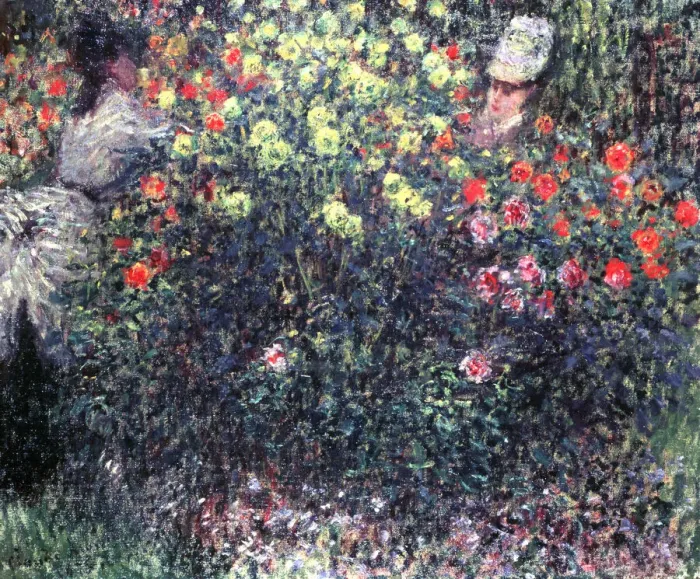 Framed Print : Girls in a solid mass of dahlias, 1875. Artist: Claude Monet Framed Print : Girls in a solid mass of dahlias, 1875. Artist: Claude Monet