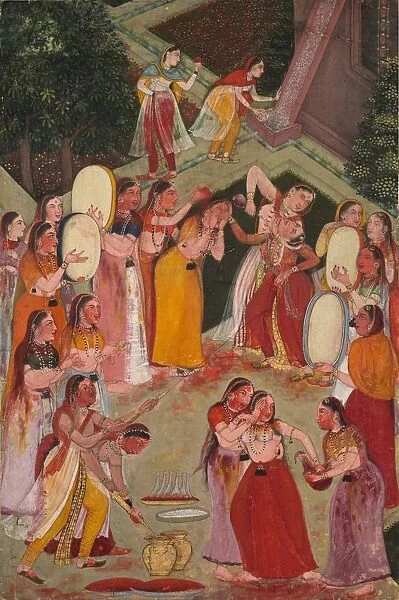 Girls Spraying Each Other at Holi, c. 1640-1650. Creator: Unknown