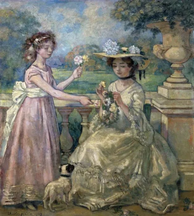 Framed Print : Two Girls on a Terrace, 1903. Artist: Charles Guerin Framed Print : Two Girls on a Terrace, 1903. Artist: Charles Guerin