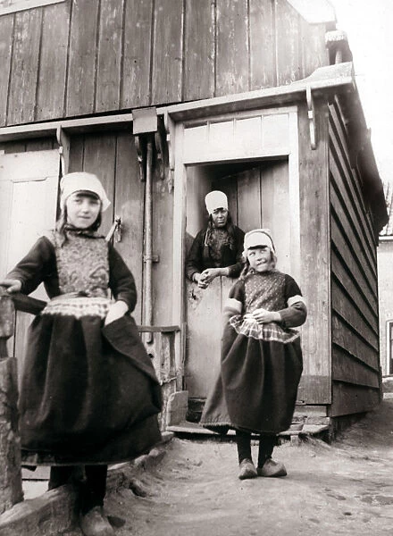 Girls in traditional dress, Marken Island, Netherlands, 1898. Artist: James Batkin