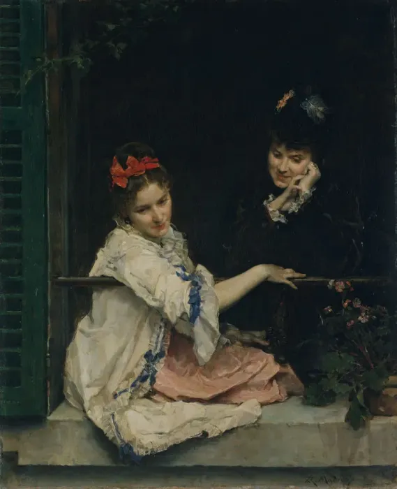 Framed Print : Girls at a Window, ca. 1875. Creator: Raimundo de Madrazo y Garreta