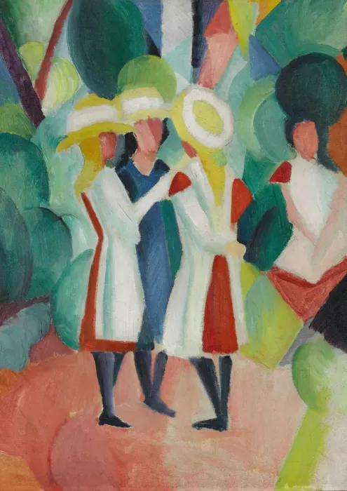 Framed Print : Three girls in yellow straw hats I, 1913. Artist: Macke, August (1887-1914) Framed Print : Three girls in yellow straw hats I, 1913. Artist: Macke, August (1887-1914)