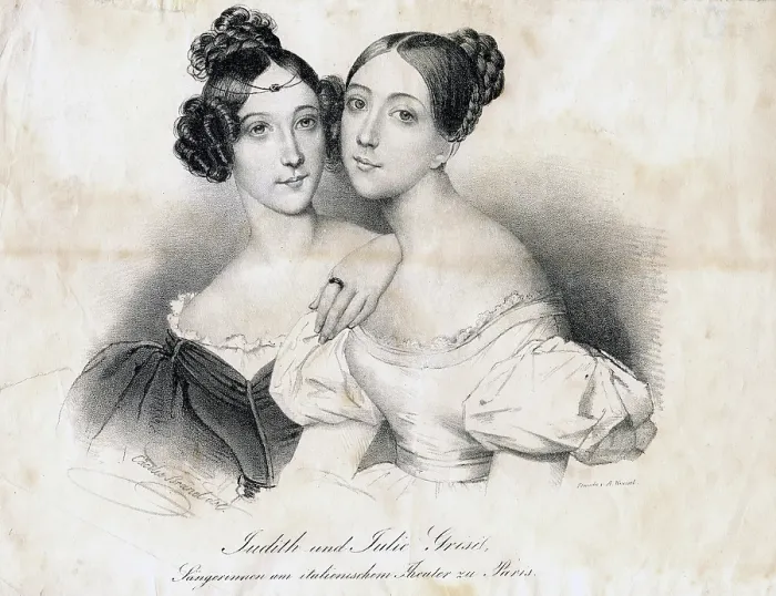 Framed Print : Giulia and Giuditta Grisi. Creator: Kneisel, August (1782-1855) Framed Print : Giulia and Giuditta Grisi. Creator: Kneisel, August (1782-1855)