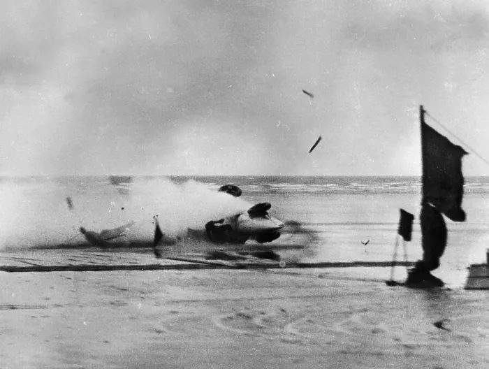 Framed Print : Giulio Foresti's crash at Pendine Sands, Wales, 1927 Framed Print : Giulio Foresti's crash at Pendine Sands, Wales, 1927