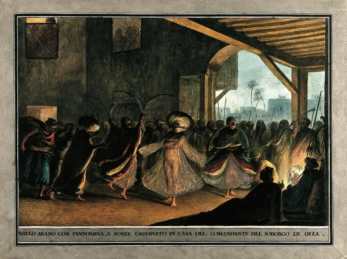 Framed Print : Giza, Egypt: a dance by sword dancers in the commandant's house, c1780s. Creator: Luigi Mayer. Giza, Egypt: a dance by sword dancers in the commandant's house, c1780s Framed Print : Giza, Egypt: a dance by sword dancers in the commandant's house, c1780s. Creator: Luigi Mayer. Giza, Egypt: a dance by sword dancers in the commandant's house, c1780s