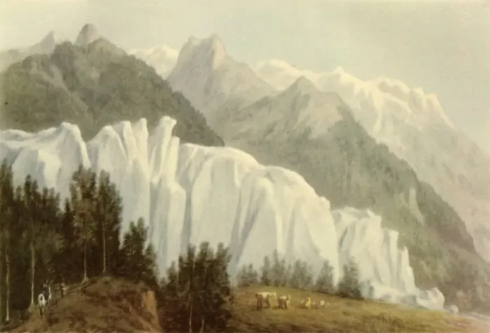 Framed Print : The Glacier des Bossons, Chamonix, 1786, (1946). Creator: John Warwick Smith Framed Print : The Glacier des Bossons, Chamonix, 1786, (1946). Creator: John Warwick Smith