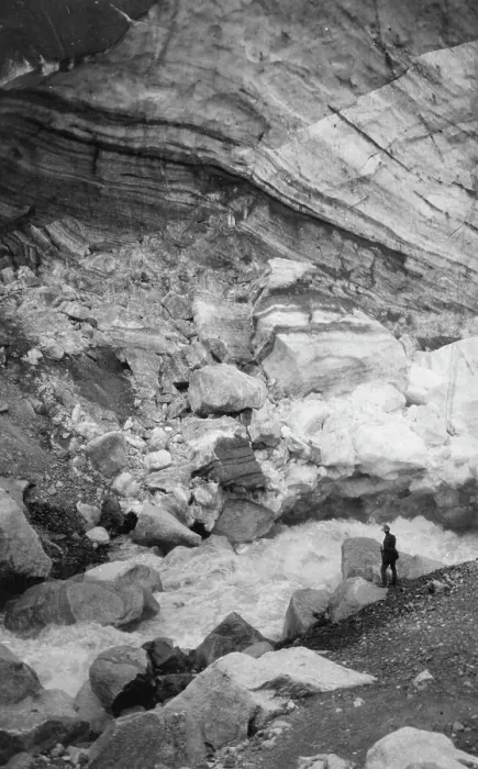 Framed Print : Glacier and glacial stream, between c1900 and 1923. Creator: Unknown Framed Print : Glacier and glacial stream, between c1900 and 1923. Creator: Unknown