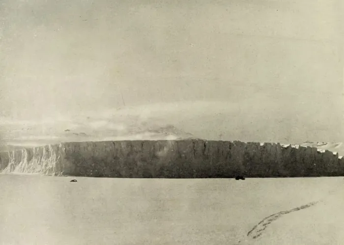 Framed Print : Glacier South of Cape Barne, with motor travelling on sea ice, c1908, (1909) Framed Print : Glacier South of Cape Barne, with motor travelling on sea ice, c1908, (1909)