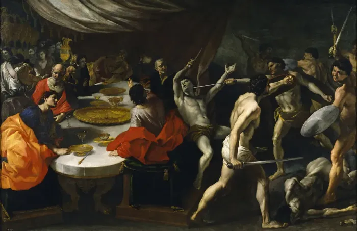 Framed Print : Gladiator fights at a Banquet. Artist: Lanfranco, Giovanni (1582-1647) Framed Print : Gladiator fights at a Banquet. Artist: Lanfranco, Giovanni (1582-1647)