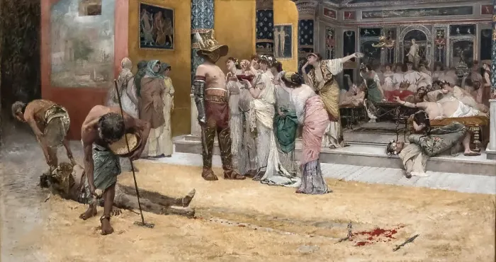 Framed Print : Gladiators at the Triclinium, c. 1880. Creator: Netti, Francesco (1832-1894) Framed Print : Gladiators at the Triclinium, c. 1880. Creator: Netti, Francesco (1832-1894)