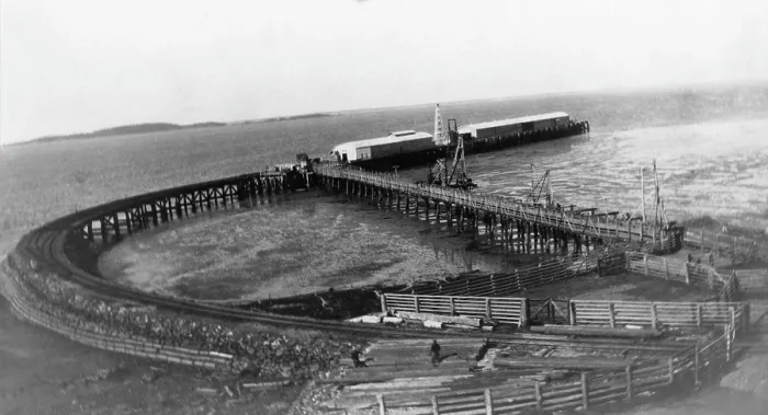 Framed Print : Gladstone Harbour Rail Jetty, 1925. Creator: Jack Bain Framed Print : Gladstone Harbour Rail Jetty, 1925. Creator: Jack Bain